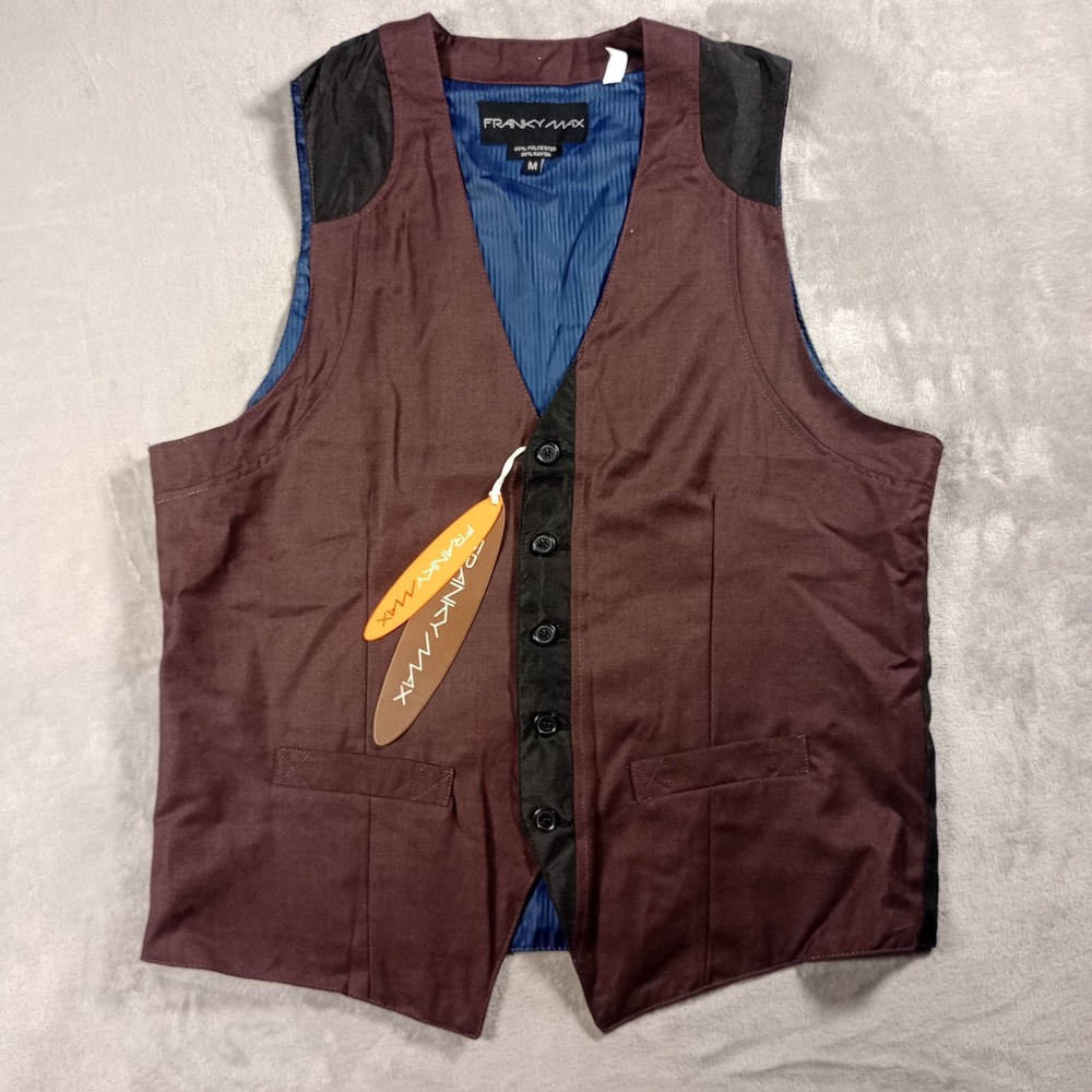 Franky Max Suit Vest Mens Medium Plum Purple Black Contrast Panel VS-2194 NWT